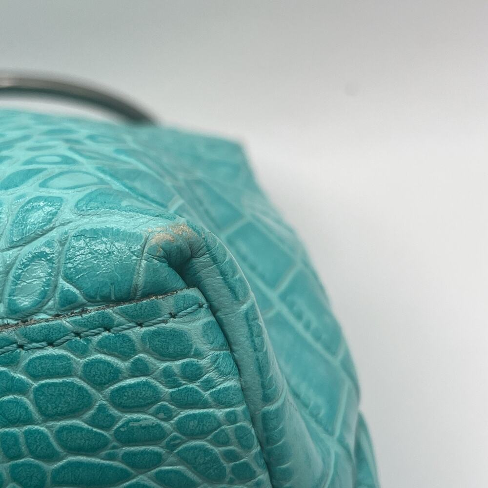 Patricia Nash NOVELlA Frame Bag Aqua Turquoise Croc Leather Kiss Lock Satchel - Picture 5 of 14